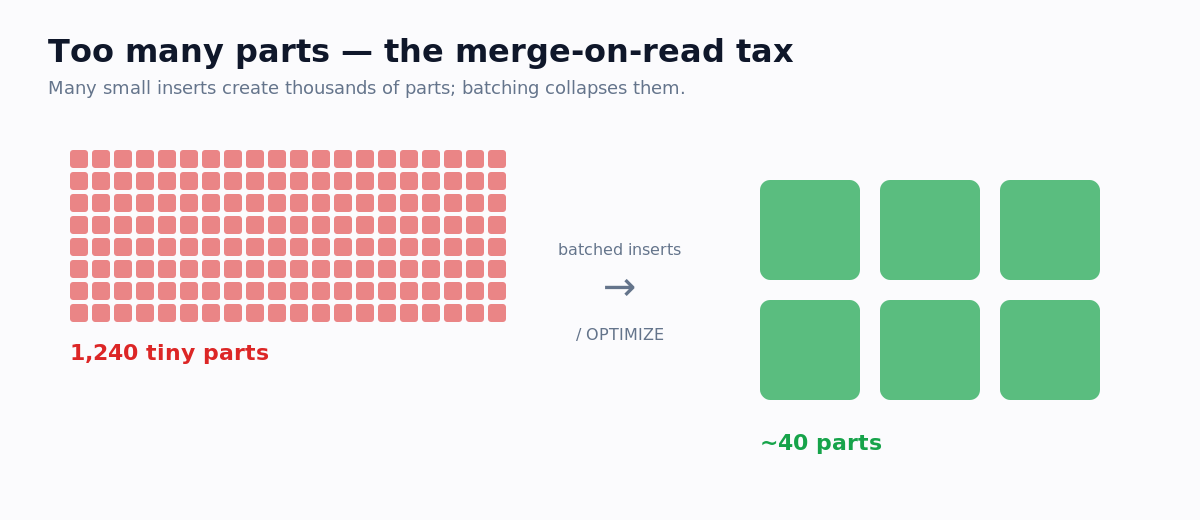 Diagram of small parts accumulating faster than merges can consolidate them